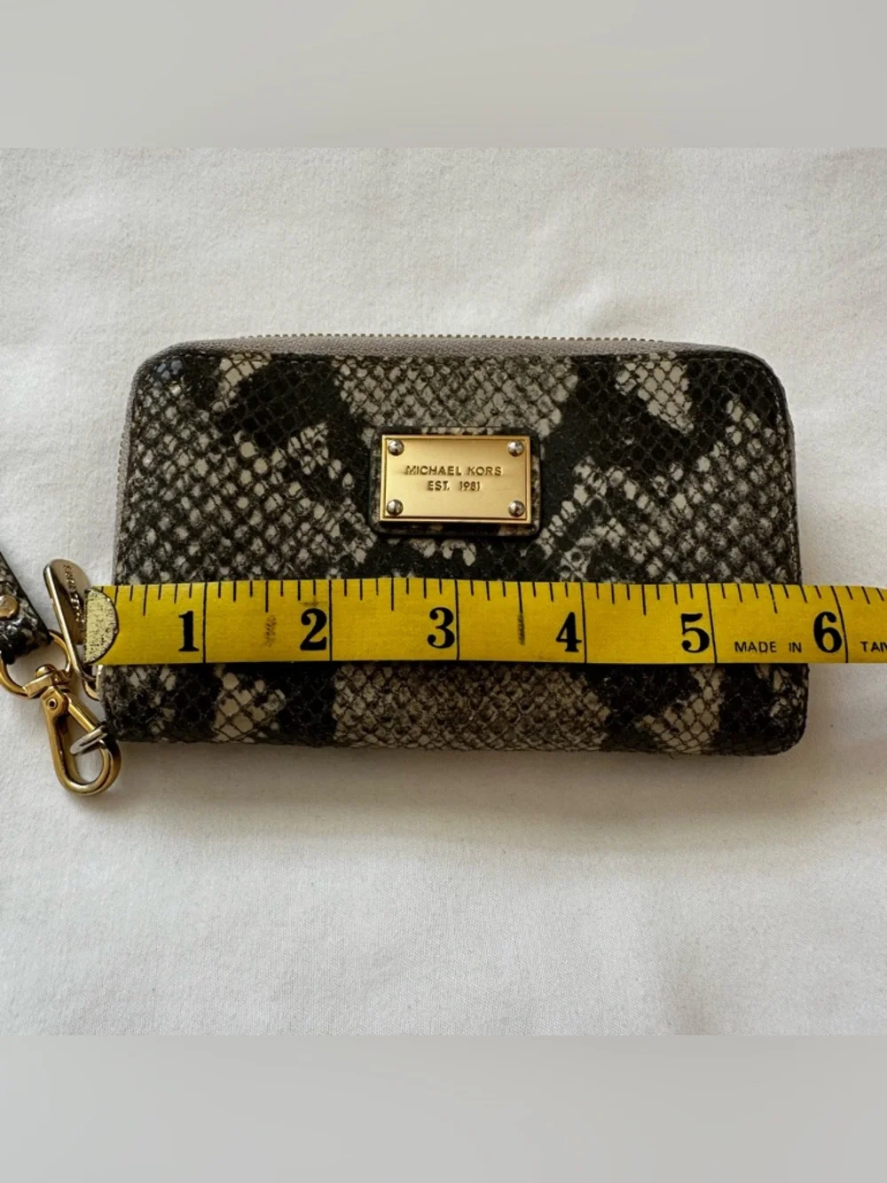 Michael Kors Jet Set Travel Continental Gray Tan Snake Embossed Wristlet Wallet